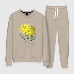 Костюм хлопковый женский Flowers yellow, цвет: миндальный