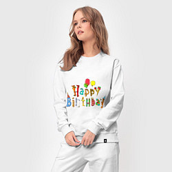 Костюм хлопковый женский Happy birthday greetings, цвет: белый — фото 2