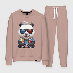 Костюм хлопковый женский Прикольный панда с попкорном и колой, цвет: пыльно-розовый
