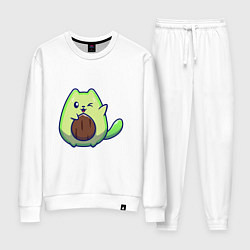 Костюм хлопковый женский Avocado green cat, цвет: белый