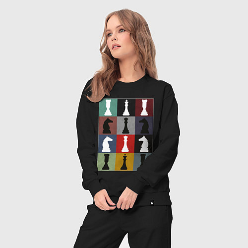 Женский костюм Шахматные фигуры на цветном фоне / Черный – фото 3