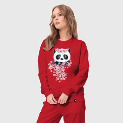 Костюм хлопковый женский Панда в сакуре, цвет: красный — фото 2