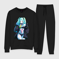 Костюм хлопковый женский Ребекка и коктель - Киберпанк бегущий по краю, цвет: черный