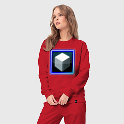 Костюм хлопковый женский Белый геометрический куб с сиянием, цвет: красный — фото 2