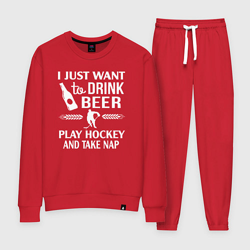 Женский костюм Я просто хочу пить пиво играть в хоккей и вздремну / Красный – фото 1