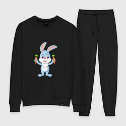 Костюм хлопковый женский Кролик с морковками, цвет: черный