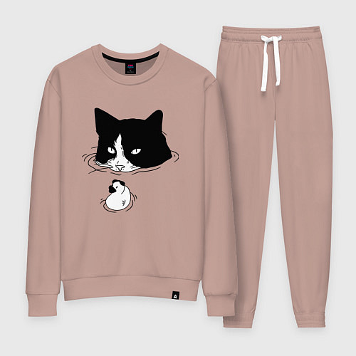 Женский костюм Кот сидит в воде и сторожит утёнка / Пыльно-розовый – фото 1