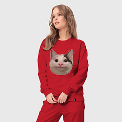 Костюм хлопковый женский Polite cat meme, цвет: красный — фото 2