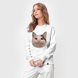 Костюм хлопковый женский Polite cat meme, цвет: белый — фото 2