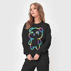 Костюм хлопковый женский Cool neon bear, цвет: черный — фото 2