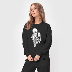 Костюм хлопковый женский Скелетон с телефоном, цвет: черный — фото 2