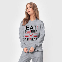 Костюм хлопковый женский Надпись: eat sleep EVE repeat, цвет: меланж — фото 2