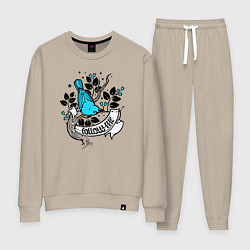 Костюм хлопковый женский Птица и ягоды - follow me, цвет: миндальный