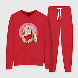 Костюм хлопковый женский Кролик с красным сердечком, цвет: красный