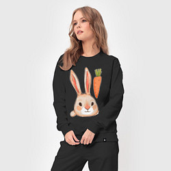 Костюм хлопковый женский Заяц с морковкой, цвет: черный — фото 2