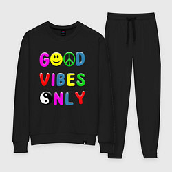 Костюм хлопковый женский Good vibes only, цвет: черный