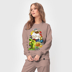 Костюм хлопковый женский Craaazy Dave plants, цвет: пыльно-розовый — фото 2