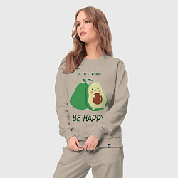 Костюм хлопковый женский Dont worry be happy - avocado, цвет: миндальный — фото 2
