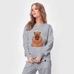 Костюм хлопковый женский Капибара и птичка, цвет: меланж — фото 2