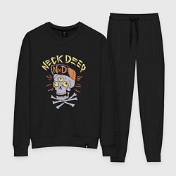 Костюм хлопковый женский Neck Deep band панк рок - череп в кепке, цвет: черный