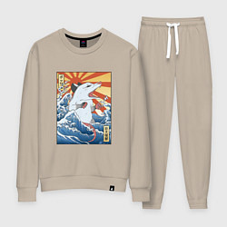 Костюм хлопковый женский Гравюра японский опоссум в стиле укиё-э, цвет: миндальный