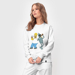 Костюм хлопковый женский Drunk Homer and Bender, цвет: белый — фото 2