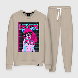 Костюм хлопковый женский Hentai blue redhead girl art, цвет: миндальный