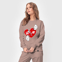 Костюм хлопковый женский Разбитое красное сердце, цвет: пыльно-розовый — фото 2