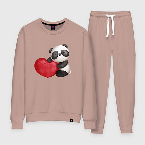 Женский костюм Панда с красным сердцем / Пыльно-розовый – фото 1