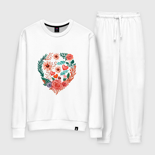 Женский костюм Цветочное сердце с розами и астрами / Белый – фото 1