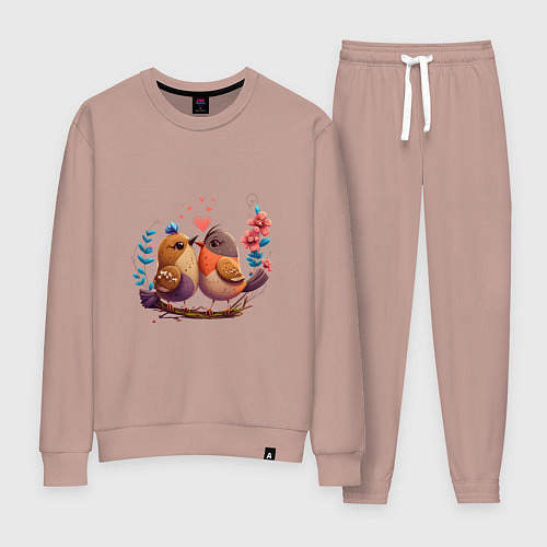 Женский костюм Влюбленные птички арт / Пыльно-розовый – фото 1