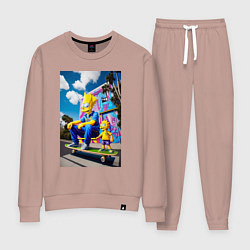 Костюм хлопковый женский Барт Симпсон учит Мэгги кататься на скейтборде - н, цвет: пыльно-розовый