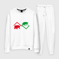 Костюм хлопковый женский Быки и медведи, цвет: белый