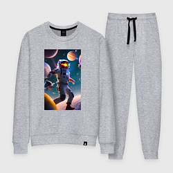 Костюм хлопковый женский Космонавт танцующий среди планет, цвет: меланж