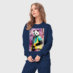 Костюм хлопковый женский Панда в модной куртке - акварель, цвет: тёмно-синий — фото 2