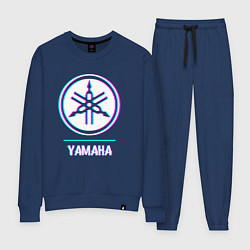 Костюм хлопковый женский Значок Yamaha в стиле glitch, цвет: тёмно-синий