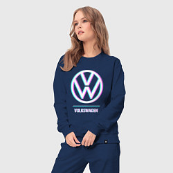 Костюм хлопковый женский Значок Volkswagen в стиле glitch, цвет: тёмно-синий — фото 2