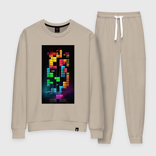 Женский костюм Цветной тетрис / Миндальный – фото 1