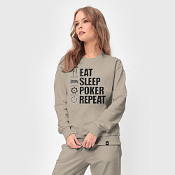 Костюм хлопковый женский Eat, sleep, poker, repeat, цвет: миндальный — фото 2