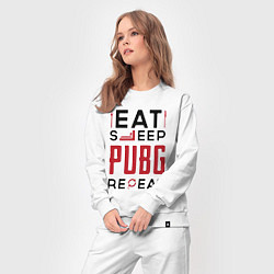 Костюм хлопковый женский Надпись: eat sleep PUBG repeat, цвет: белый — фото 2