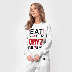 Костюм хлопковый женский Надпись: eat sleep DayZ repeat, цвет: белый — фото 2