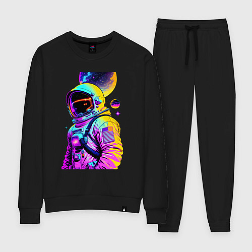 Женский костюм Космонавт в космосе - нейросеть - свечение / Черный – фото 1