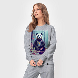 Костюм хлопковый женский Панда в кибер-жилете - нейросеть, цвет: меланж — фото 2