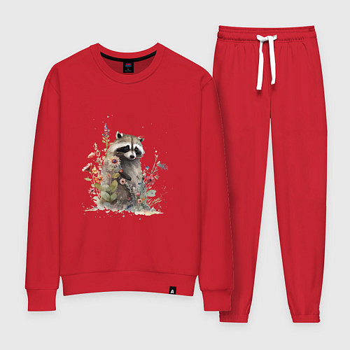 Женский костюм Акварельный милый енот / Красный – фото 1