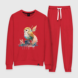 Костюм хлопковый женский Акварельная милая сова, цвет: красный
