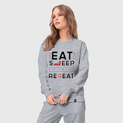 Костюм хлопковый женский Надпись: eat sleep Hitman repeat, цвет: меланж — фото 2