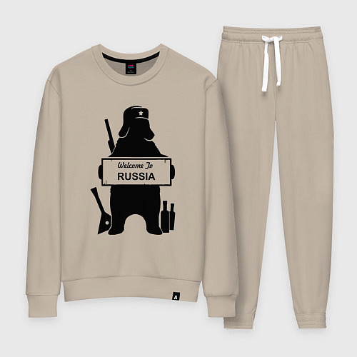 Женский костюм Россия медведь балалайка водка ушанка / Миндальный – фото 1