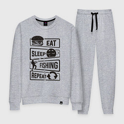 Костюм хлопковый женский Eat sleep fishing repeat, цвет: меланж