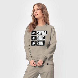 Костюм хлопковый женский Swim bike run, цвет: миндальный — фото 2