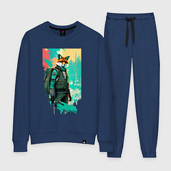 Костюм хлопковый женский Лис-геолог - нейросеть, цвет: тёмно-синий